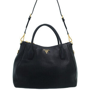 Prada Vitello Daino Sacca 2 Manici Hobo Shoulder Bag Leather Black